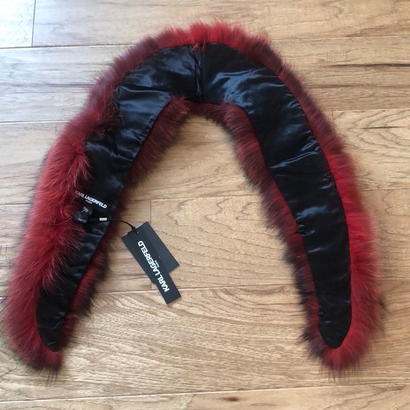 NWT Saks SAGA real FOX Fur RED Scarve Scarf Collar Karl Lagerfeld - Picture 3 of 3